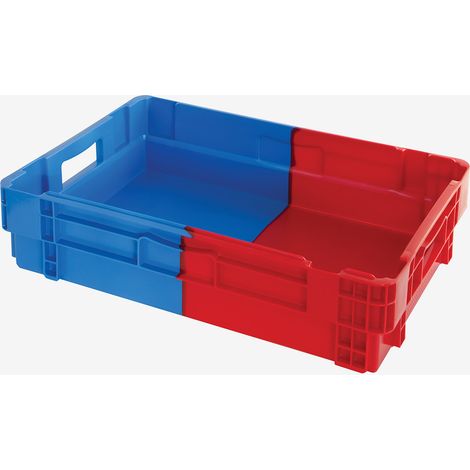 Caisse pleine empilable emboîtable 600 x 400 x 144 mm bicolore 25 L – bleu/rouge - Gilac