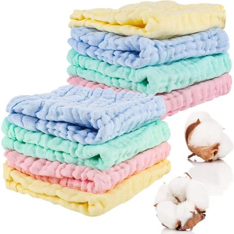 Lot de 8 langes en mousseline pour bébé, couvertures carrées douces pour emmailloter, serviettes de bain pour nouveau-nés. (1/4)