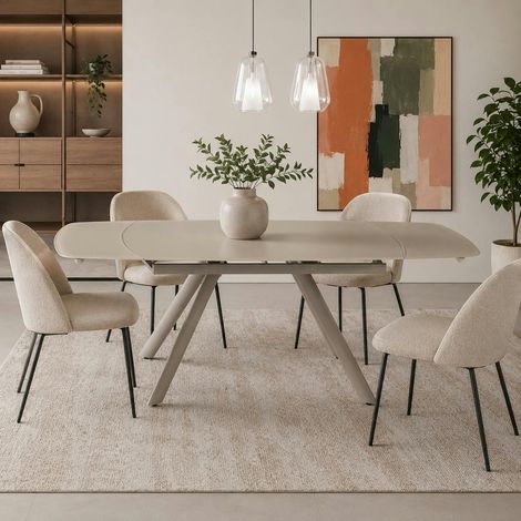 Table extensible en verre taupe 140-210 cm ALBA