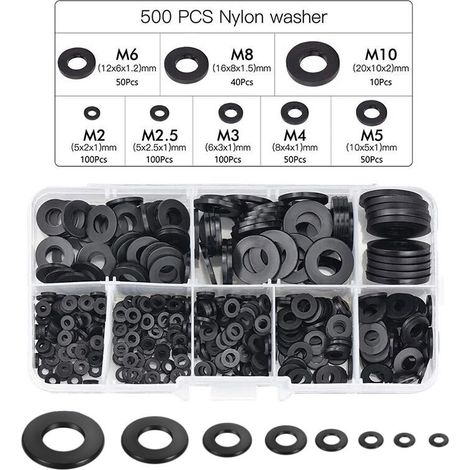 Joint en nylon, rondelle d'entretoise ronde de rondelle plate noire de 500PCS compatible avec M2 M2.5 M3 M4 M5 M6 M8 M10 (1/5)