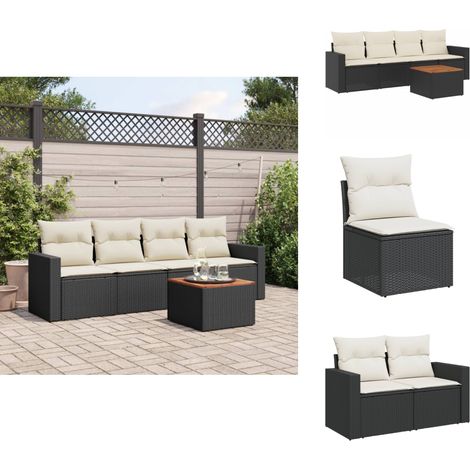 5-tlg. Garten-Sofagarnitur mit Kissen Schwarz Poly Rattan - Gartenmöbel Set - Outdoor Möbel - Rattan Gartenmöbel - Lounge Set - Balkonmöbel (1/5)