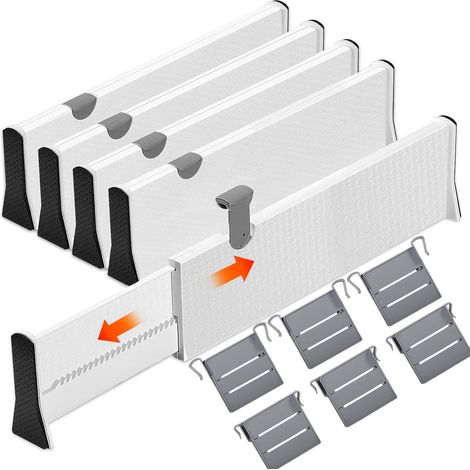 Lot de 4 Séparateurs de Tiroir Réglables 37.5-54CM, Organiseurs Extensibles en Plastique pour Cuisine, Commode, Salle de Bain