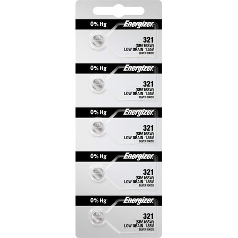 Energizer Lot de 5 Piles Bouton 321 SR616SW en oxyde d'argent pour Montre blanc/Large