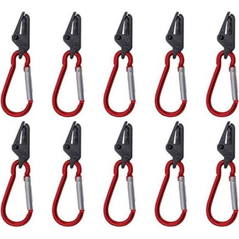 Klemme für Sonnensegel, Klemme für Plane, 10 schwarze Krokodilklemmen, 10 rote Karabinerhaken (1/5)