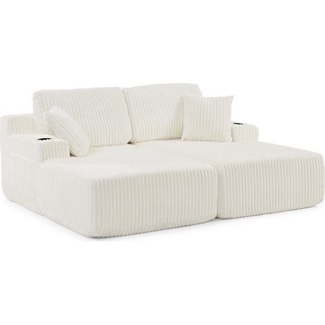 ELVMI 2 Sitzer Relax Schlafsofa mit Seitentasche und Getränkehalter aus Cord Beige (1/5)