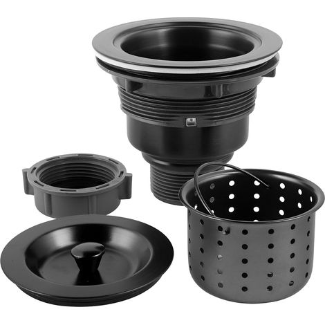 Bonde d'évier Cuisine - 1 Unité - Acier Inoxydable 304 - Filtre Profond Anti-débris - Pour Évier Inox Standard - Noir (1/5)