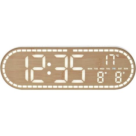 Horloge numérique décorative minimaliste, pour salon/salle à manger et chambre, date, jour de la semaine, température, 4 niveaux de luminosité, aspect bois (1/5)