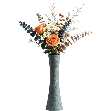 Petit vase en céramique à col étroit décoratif pour maison, table de mariage, chambre à coucher, salon, bureau (gris) (1/5)