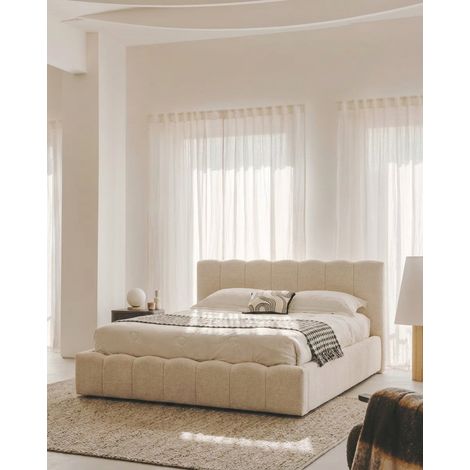 Lit Coffre 160x200 cm – Tissu Chenille Beige, Sommier à Lattes Inclus (1/5)