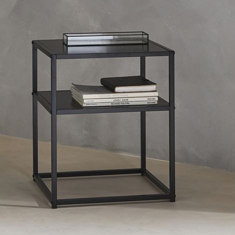 Comodino in metallo nero con ripiano (1/5)