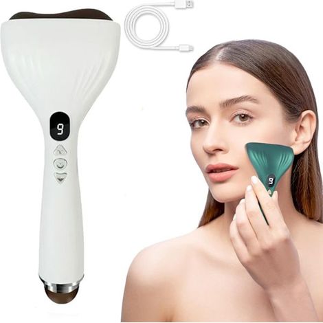 Appareil de massage pour drainage lymphatique, outil Gua Sha avec 9 niveaux de chaleur et de vibration réglables, pour le visage, le modelage des jambes, des bras et du corps entier (blanc).-AquaForge (1/5)