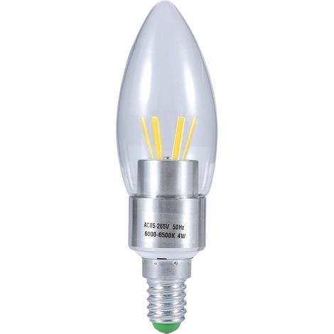Ampoule LED à filament COB E14 4W 85-265V, ampoule bougie à économie d'énergie, culot argenté, blanc froid (1/4)