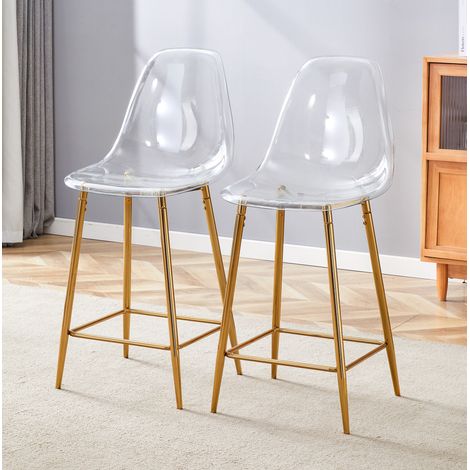Tabourets de bar transparents, lot de 2, structure métallique dorée, 101,6 cm, OKMYHOME (1/5)