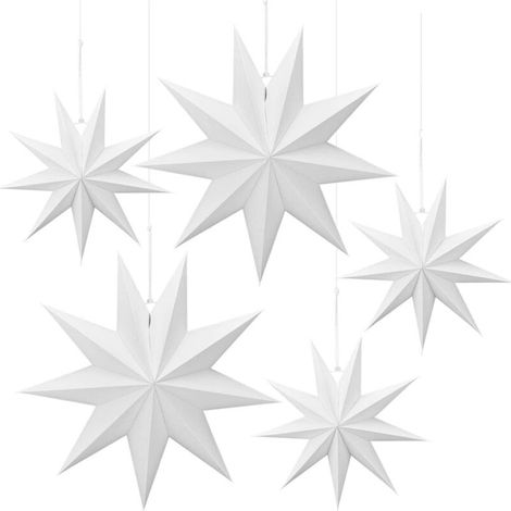 Lot de 5 étoiles en papier décoratives, suspension murale, coloris blanc, diamètre 30 cm (1/5)