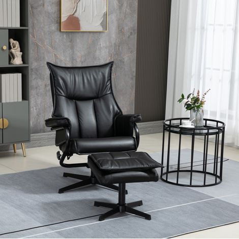 MEUBLIV Relaxsessel drehbar 75 x 84 x 101 cm Schwarz – verstellbare Rückenlehne mit Fußstütze (1/5)