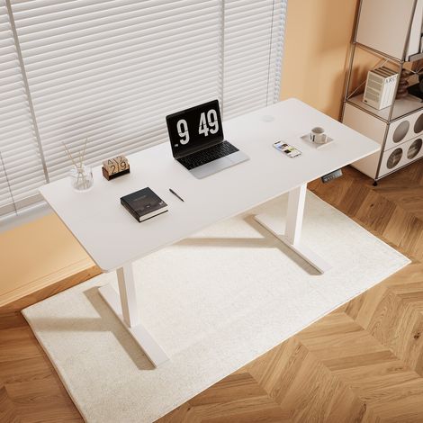 SONNI Bureau Assis debout 40 x 160 cm Avec Fonction mémoire structure d'installation rapide.Bureau Réglable en Hauteur 70-115cm Blanc Chaise de bureau ergonomique