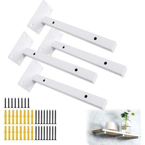 4 Pcs Équerre Étagère 35CM Support Étagere pour Murale Fixation, Supports d'étagère Murale,Robuste Support d’Angle,Support Flottant Industriels,Plateaux de Fixation Rétro en Métal avec Vis Blanc (1/5)
