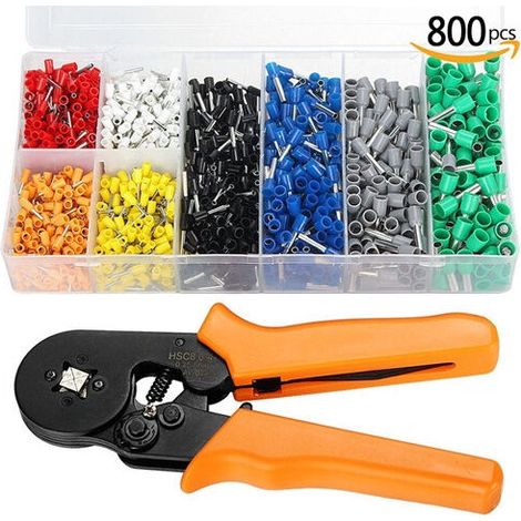 Pince à sertir les manchons avec 800 pinces à sertir auto-ajustables + jeu de cosses à sertir AWG24-10 - Outils à main