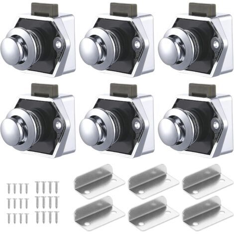 FENOPLASTICALot de 6 loquets à bouton-poussoir en alliage de zinc Verrouillage sans clé pour portes et tiroirs de 15 à 20 mm d'épaisseur (1/5)