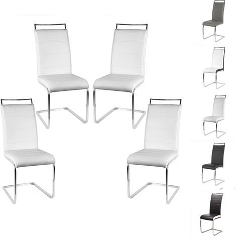 Skecten – Lot de 4 chaises salle à manger – Dossier ergonomique rembourré – Pieds en acier laqué – Hauteur d’assise 45 cm – Faciles à nettoyer (1/5)