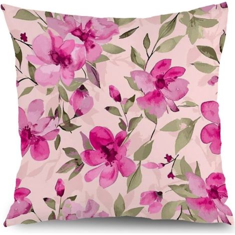 Housse de coussin floral bleu rose jaune, décoration intérieur,50×50cm (1/5)