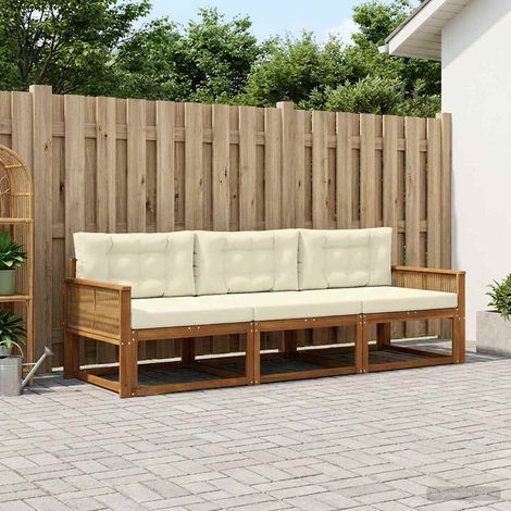 vidaXL Outdoor-Sofagarnitur mit Kissen 3 pcs Natur und Creme (1/5)