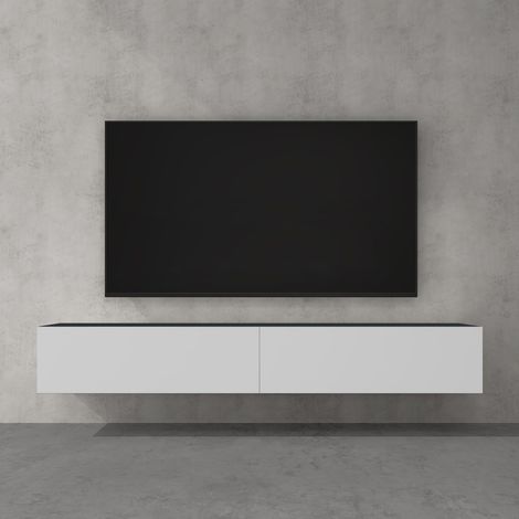 doporro Mueble de TV para Salón 200x40,2x30cm Mesa TV con Puerta Abatible hacia Abajo, en Gris Negro Mate + Blanco, Mueble de TV flotante, Estante TV 02 (1/5)