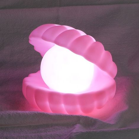 Veilleuse coquillage rose nacré, 0,25 W, lumière douce pour chambre et chevet. Lampe en (1/4)