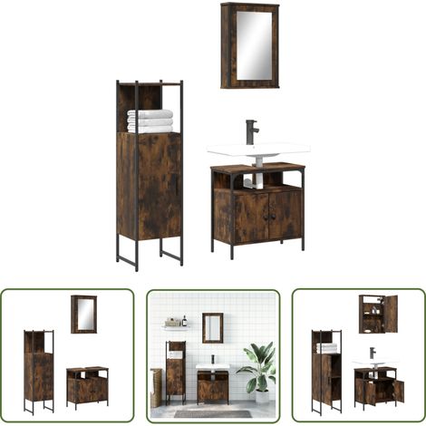 The Living Store 3-tlg. Badmöbel-Set Räuchereiche Holzwerkstoff - Badmöbel-Set - Badezimmermöbel - Holzwerkstoff - Rauchereiche - Waschtischschrank (1/5)