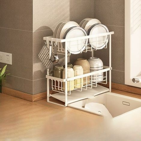 Scolapiatti bianco a due livelli, mensola stretta per finestra della cucina, scolapiatti per uso domestico (1/4)