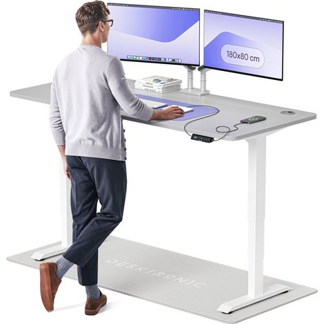 Desktronic Bureau assis debout HomePro - 180x80cm - Blanc/Gris