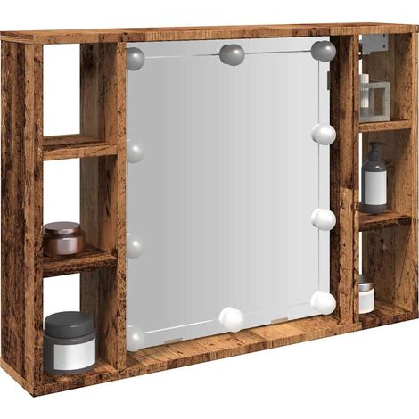 Spiegelschrank mit LED-Leuchten Altholz-Optik 76x15x55 cm