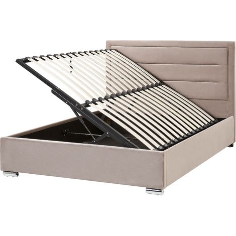 Bett mit Stauraum Samtstoff ROUEN 140 x 200 cm Taupe