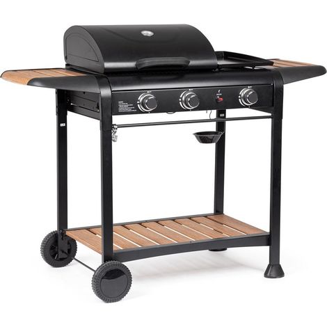 Barbecue a gas "Loni" con 3 bruciatori superfice di cottura in acciaio smaltato