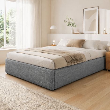 Letto imbottito classico 90x200 cm grigio, senza testiera, con rete a doghe, vano contenitore idraulico e 1 cassetto (1/5)