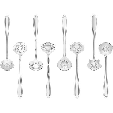 Cuillère Fleur - Acier Inoxydable - 12 5 cm - Pour Café Thé Sucre - Set de 8 Pièces (1/5)