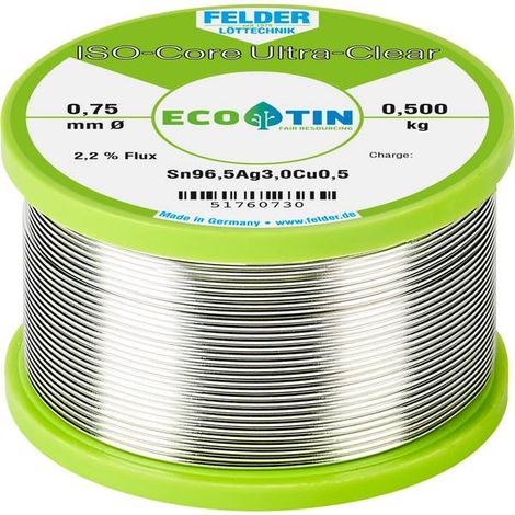 Felder ISO-Core Ultra Clear SAC305 Stagno per saldatura Bobina Sn96,5Ag3Cu0,5 0.500 kg 0.75 mm