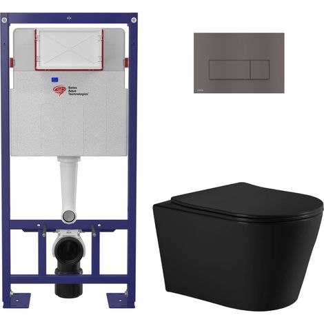 Pack WC bâti-support autoportant + WC suspendu sans bride Ceramia avec abattant SoftClose + plaque (STCE14BMT03-U)