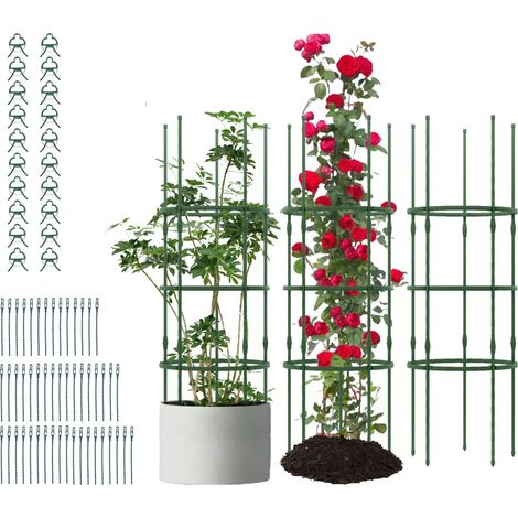 COSTWAY 3 Pack Tomato Cage 153 cm Adjustable Tall Plant Support Trellis-Green