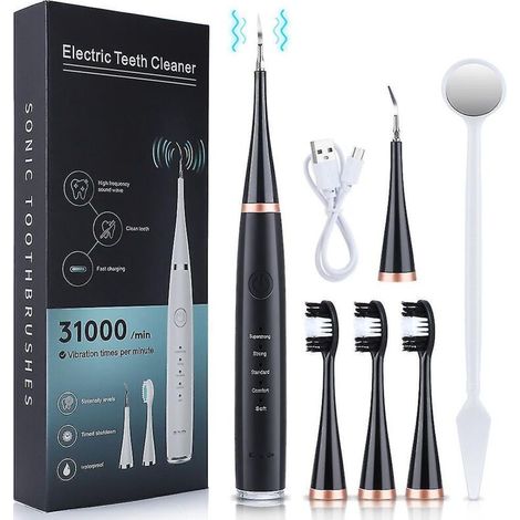 Nettoyeur de dents électrique à ultrasons, détartreur dentaire, kit de nettoyage des dents noir (1/5)