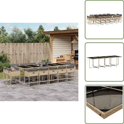 Cojines para sillas - vidaXL Set comedor de jardín con cojines 15 pzas ratán sintético beige - Ratán sintético
