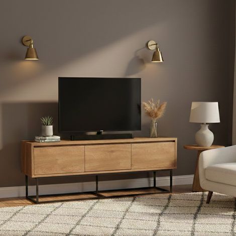 Dmora - Fernsehschrank Eos, Ständer für Wohnzimmerfernseher, Niedriges Wohnzimmer-Sideboard, TV-Ständerbasis, 140x40h50 cm, Walnuss und Schwarz, mit verstärkter Verpackung (1/5)