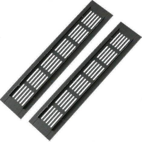 Lot de 2 grilles d'aération rectangulaires en aluminium pour portes - 250 x 50 mm - Protection anti-insectes pour camping-car, armoire, cuisine, etc. - Noir (1/5)