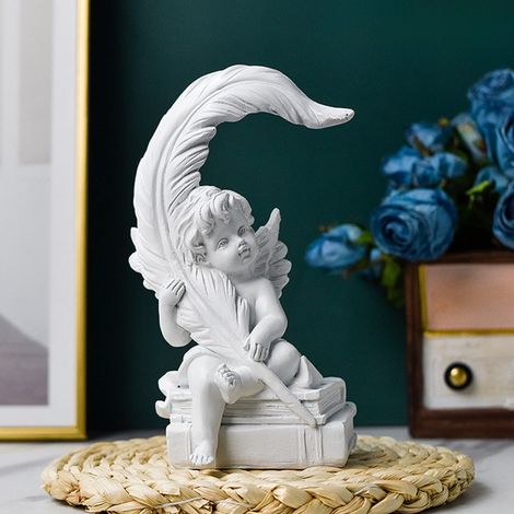 Statue D Ange - Résine - Blanc - 17.5 x 10.5 x 7.5 cm - Décoration Intérieure Et Extérieure - Pour Noël Mariage Bureau Jardin - 1 Pièce (1/5)