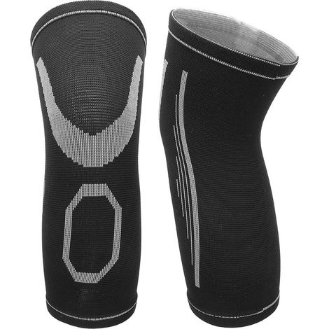 2 pièces Genouillères Enfants Nylon Souple Chaud Élastique Respirant Protection Genou (Gris Noir) (1/5)