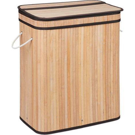 Cesto para ropa sucia clasificador decorativo baño 63 x 55 x 35 cm con 3 compartimentos de bambú natural 130011566 (1/5)