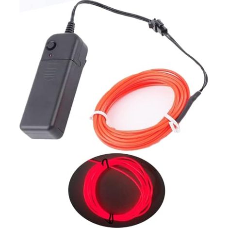 Guirlande lumineuse néon EL multicolore de 5 m, alimentée par piles, idéale pour la décoration intérieure de fêtes de Noël, mariages et pubs (rouge). (1/5)