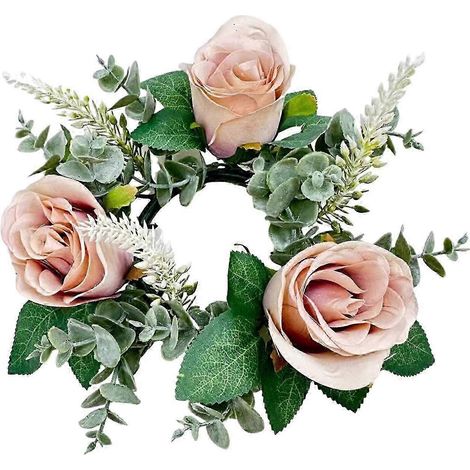 Couronne de bougies avec anneaux et supports pour bougies piliers, roses artificielles de 22 cm, idéale pour Noël, décoration de porte d'entrée, fête ou bar.-Brown