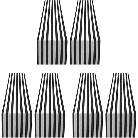Chemin de table rayé en polyester, nappe décorative pour événements intérieurs et extérieurs, dîner en famille (noir et blanc, lot de 6) (1/5)