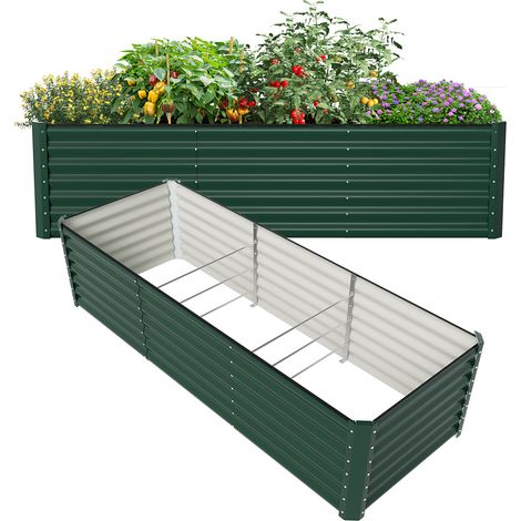 Wolketon XXL Hochbeet aus Metall 240x90x60cm Garten Verzinkt, Stabiles Gemüsebeet Wetterfest & Rostfrei, Hochpflanzbeet mit Kantenschutz für Kräuter, Bodenlos, Schwarz